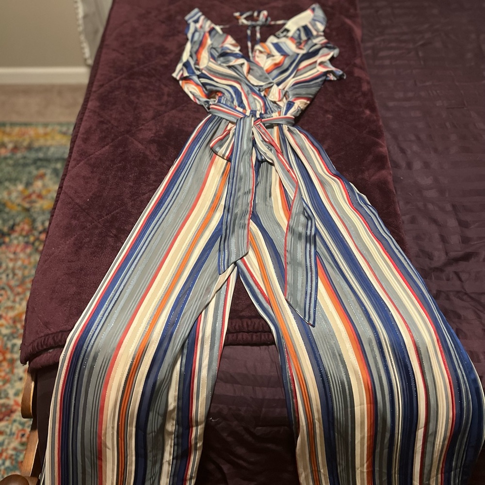 Lovely Sleeveless Stripped Jumpsuit - Small